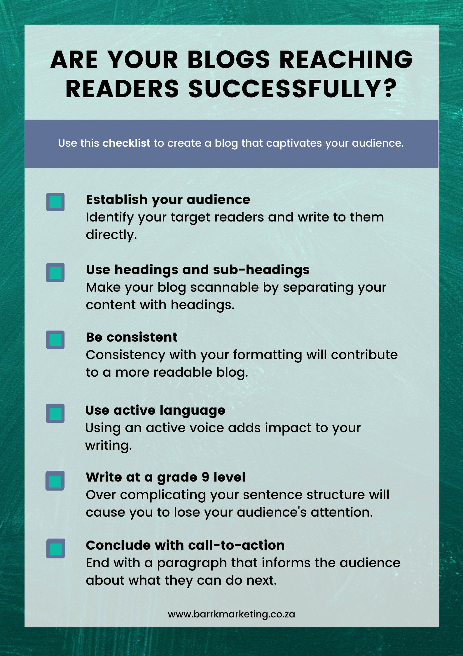 Downloadable Checklist: Writing a Blog - Barrk Marketing